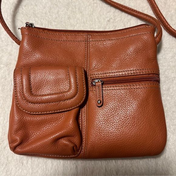 Tignanello Orange Brown Gen Leather Crossbody Bag - Picture 4 of 14